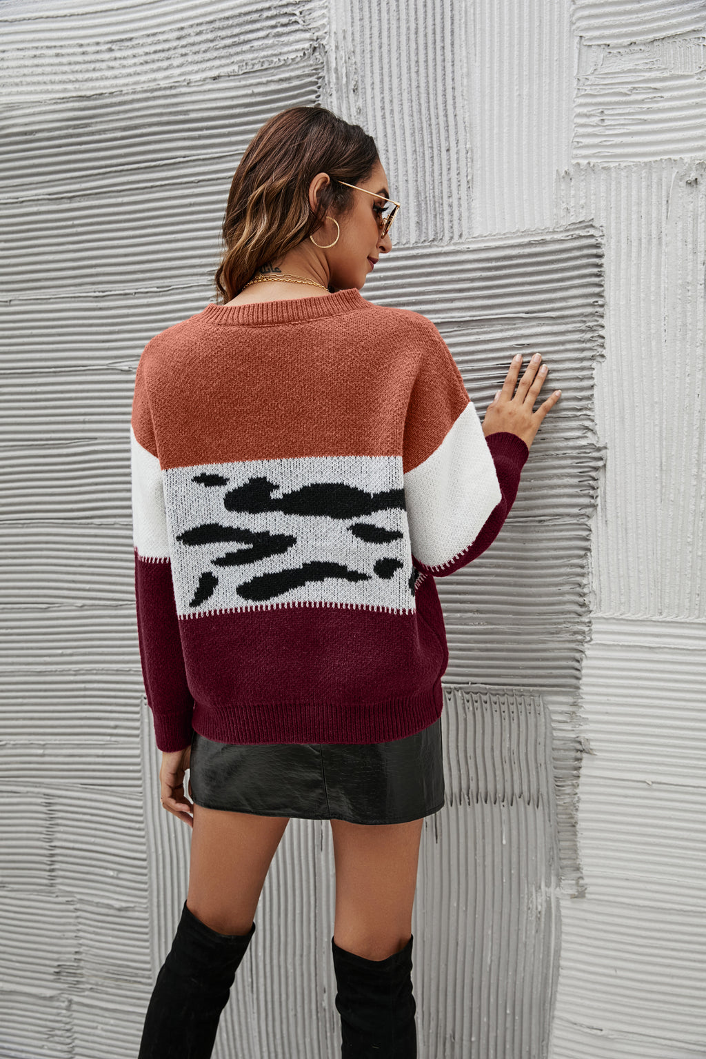 Color Block Animal Print Sweater