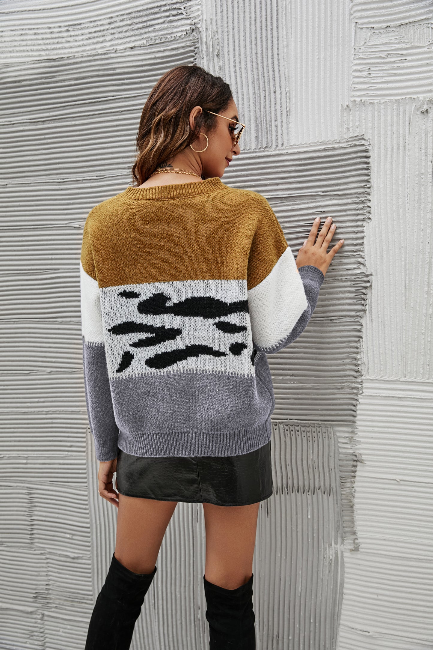 Color Block Animal Print Sweater