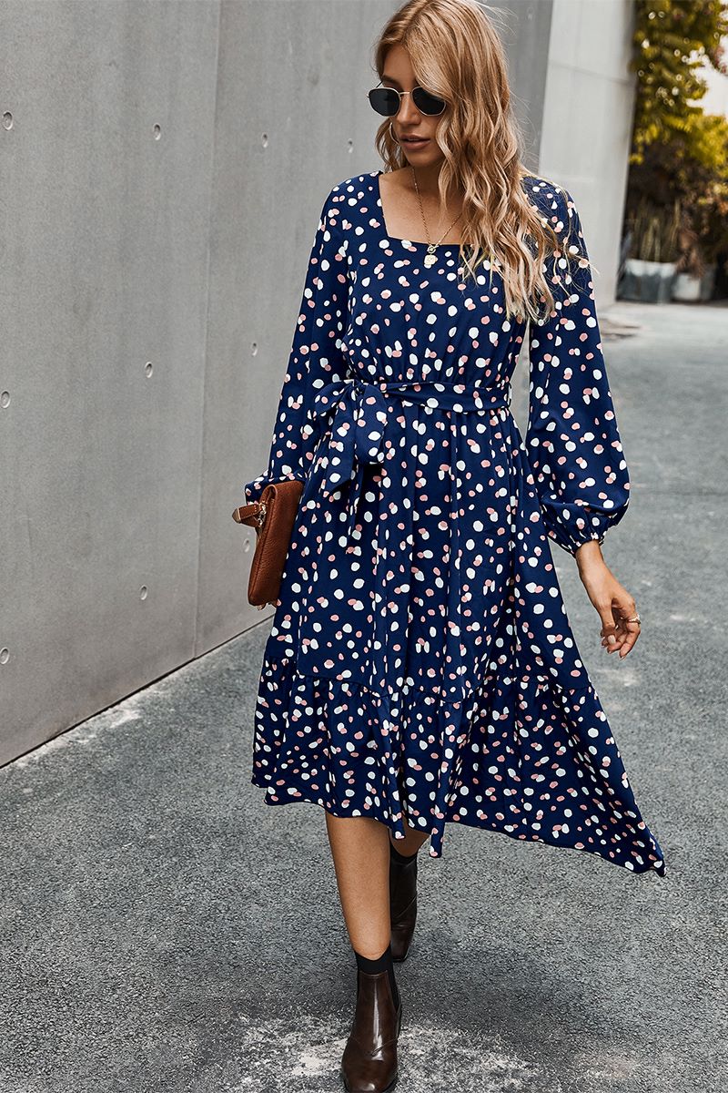 Square Neck Polka Dot Dress