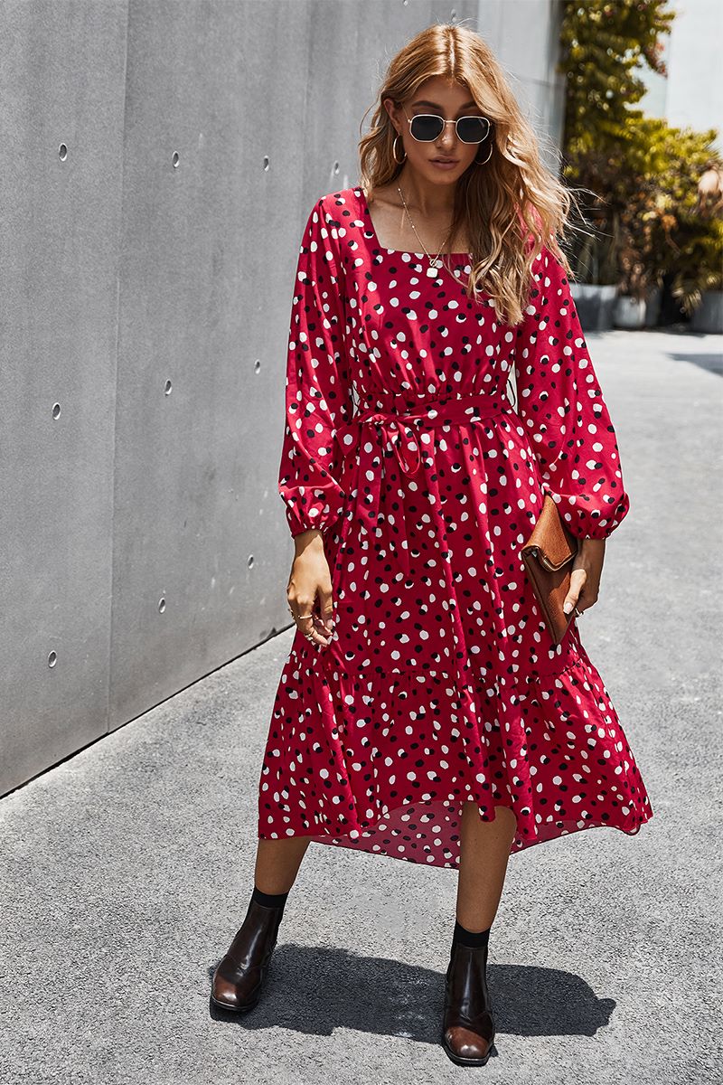 Square Neck Polka Dot Dress