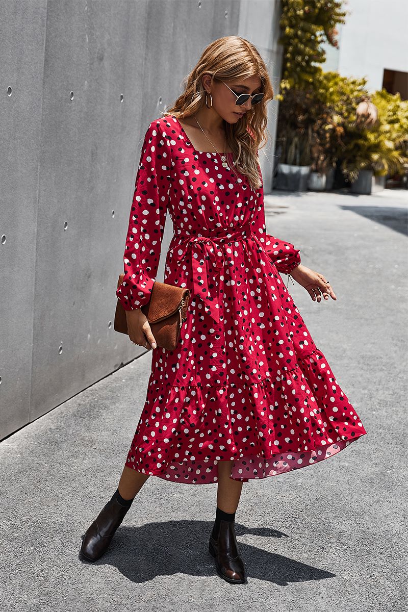Square Neck Polka Dot Dress
