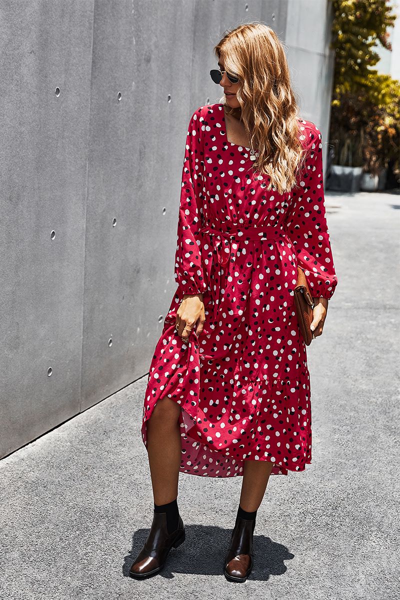 Square Neck Polka Dot Dress