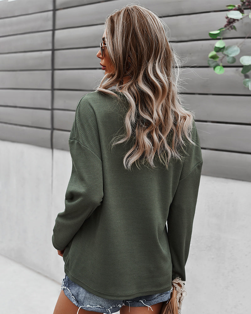 Faux Button Placket Sweater