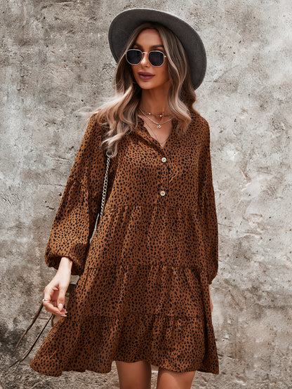 Drop Shoulder Cheetah Print Dress