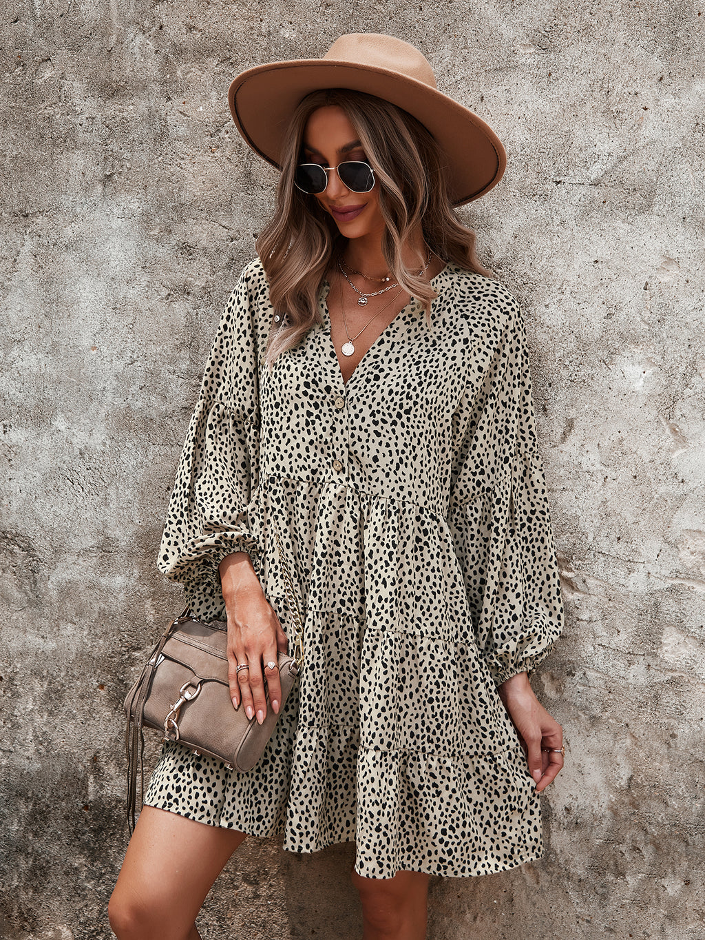 Drop Shoulder Cheetah Print Dress