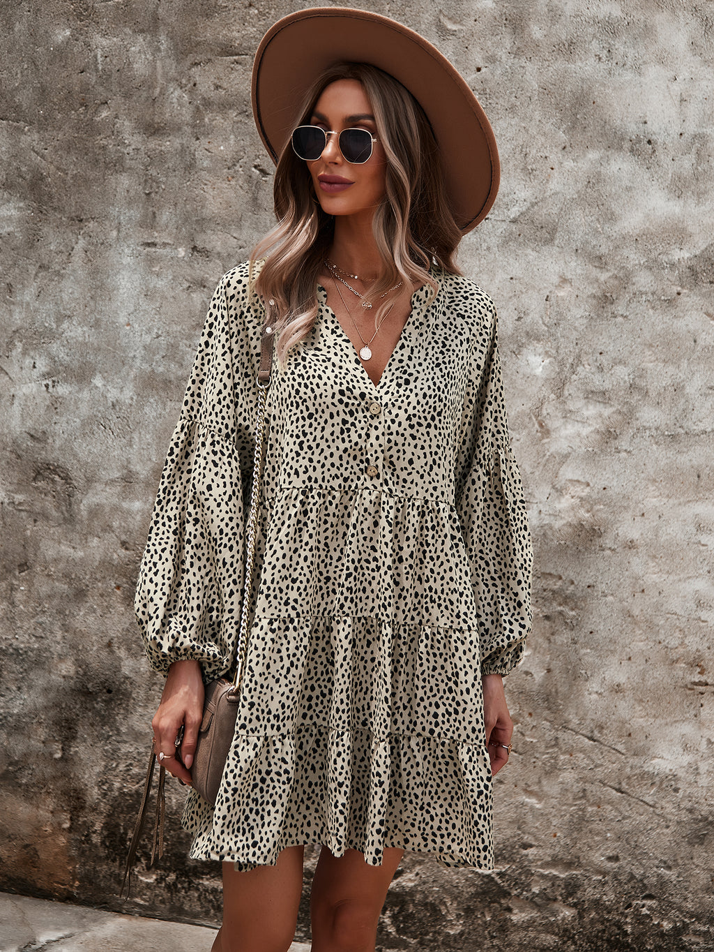 Drop Shoulder Cheetah Print Dress