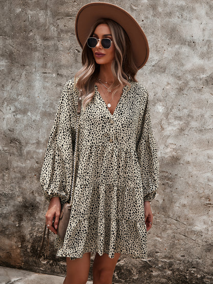 Drop Shoulder Cheetah Print Dress