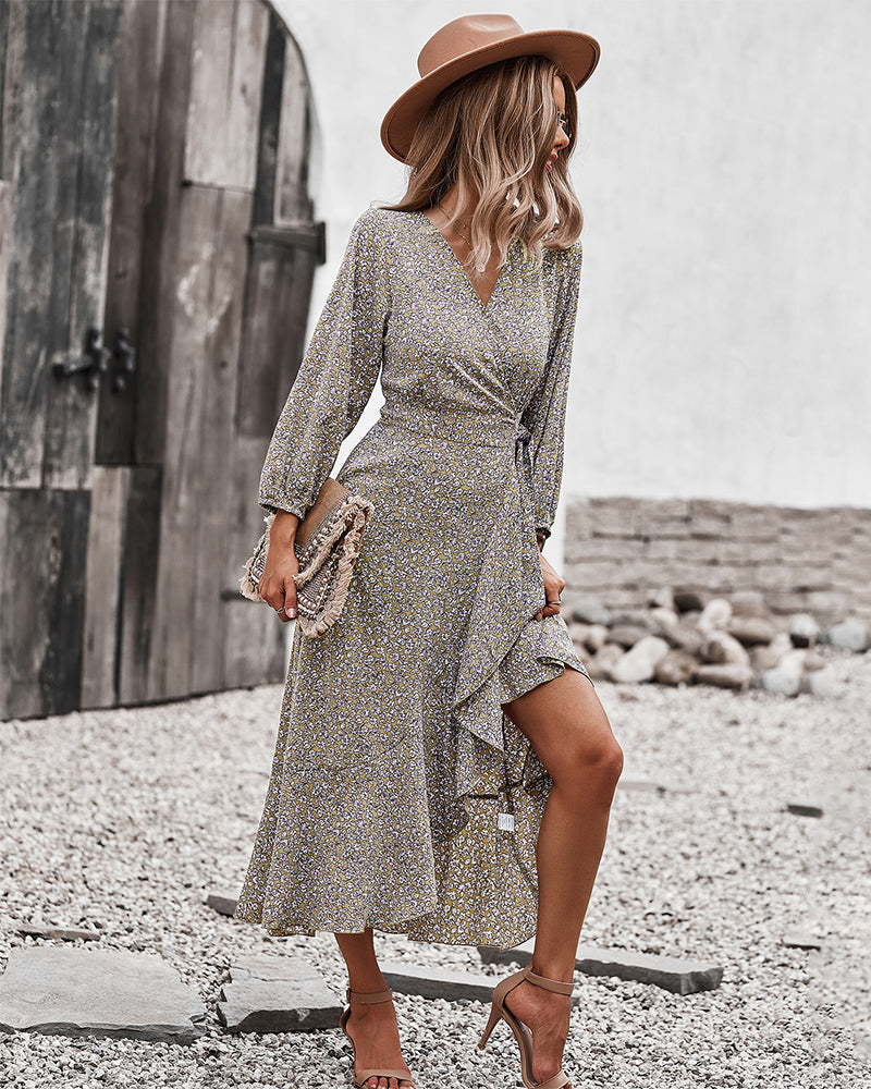 Floral Print Wrap Midi Dress