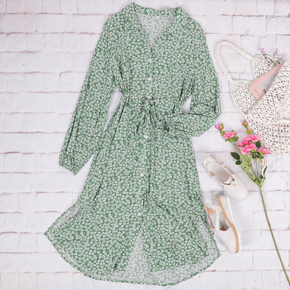Vestido camisero con lazo floral en la cintura 