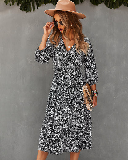 Vestido con lazo en la cintura y estampado de leopardo 