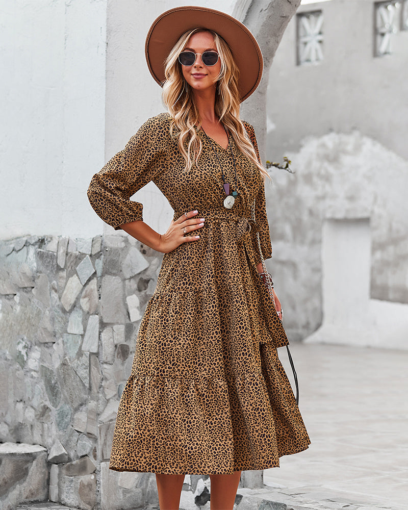 Leopard Print Tie Waist Dress