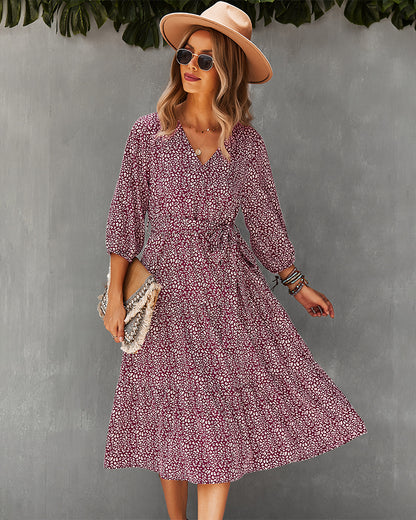 Vestido con lazo en la cintura y estampado de leopardo 