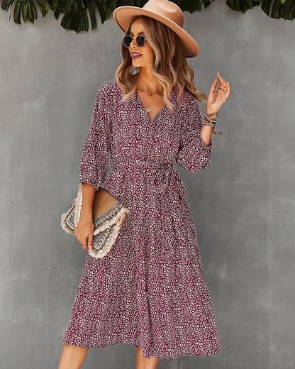 Vestido con lazo en la cintura y estampado de leopardo 