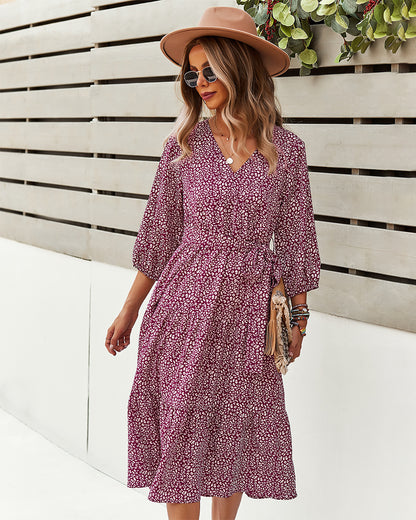 Vestido con lazo en la cintura y estampado de leopardo 