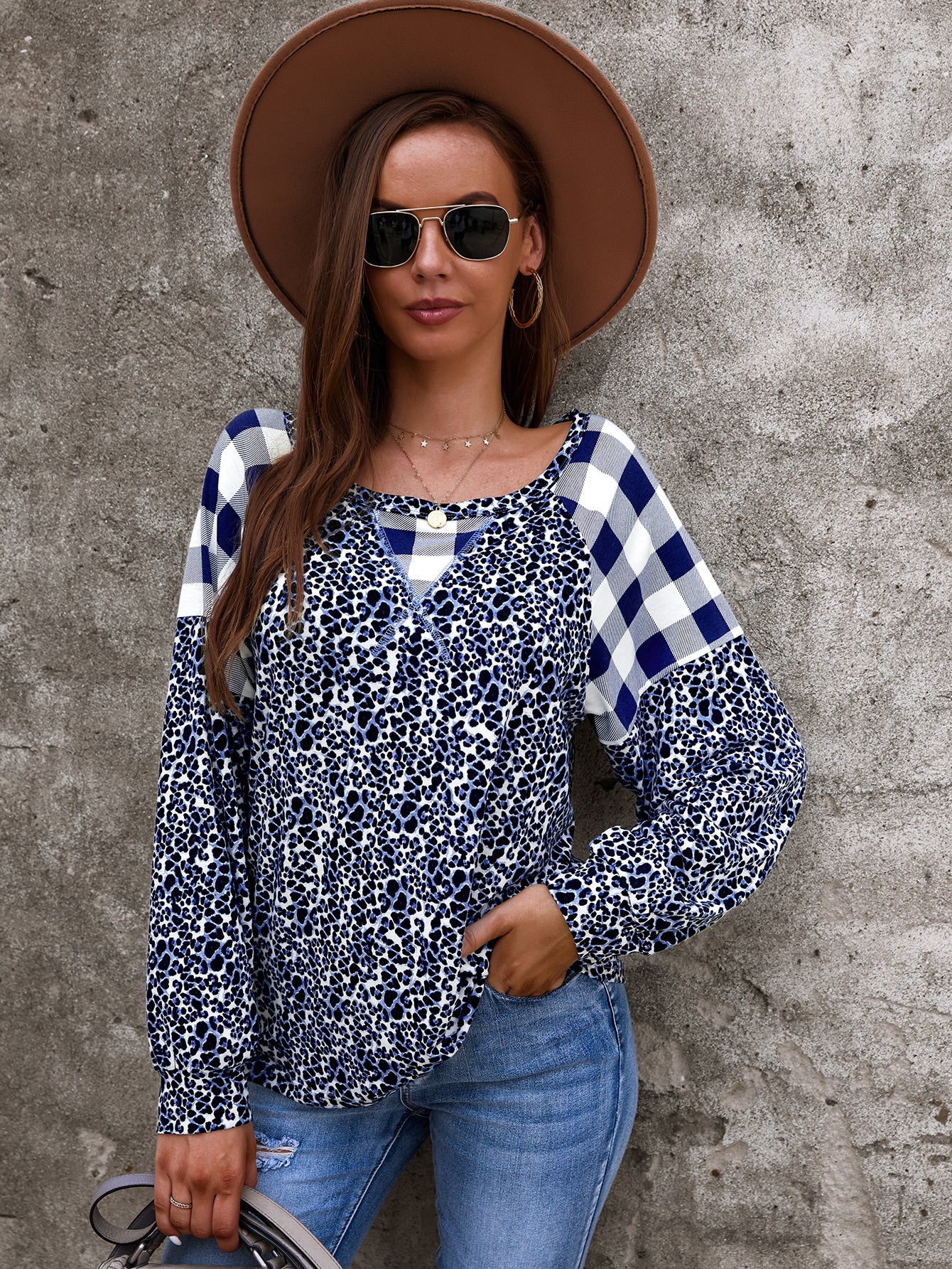 Two Tone Mixed Print Sweater