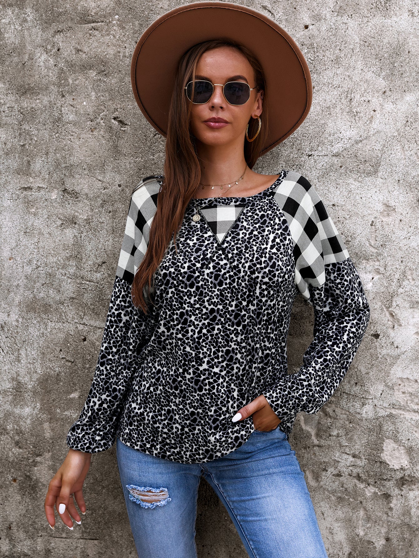 Suéter con estampado mixto de dos tonos 