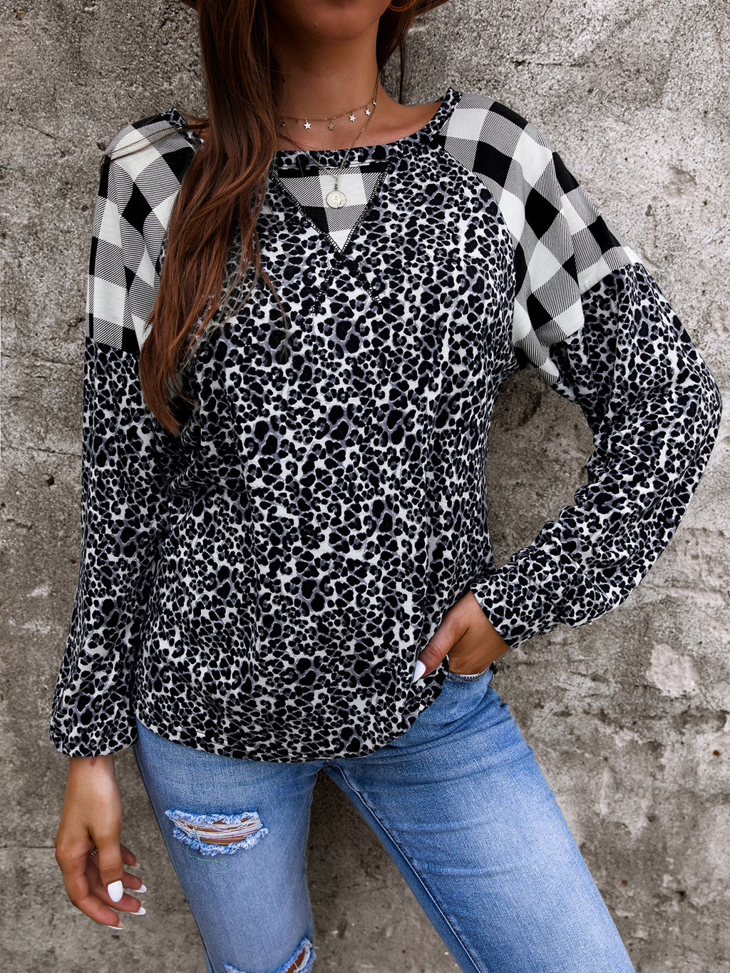 Two Tone Mixed Print Sweater
