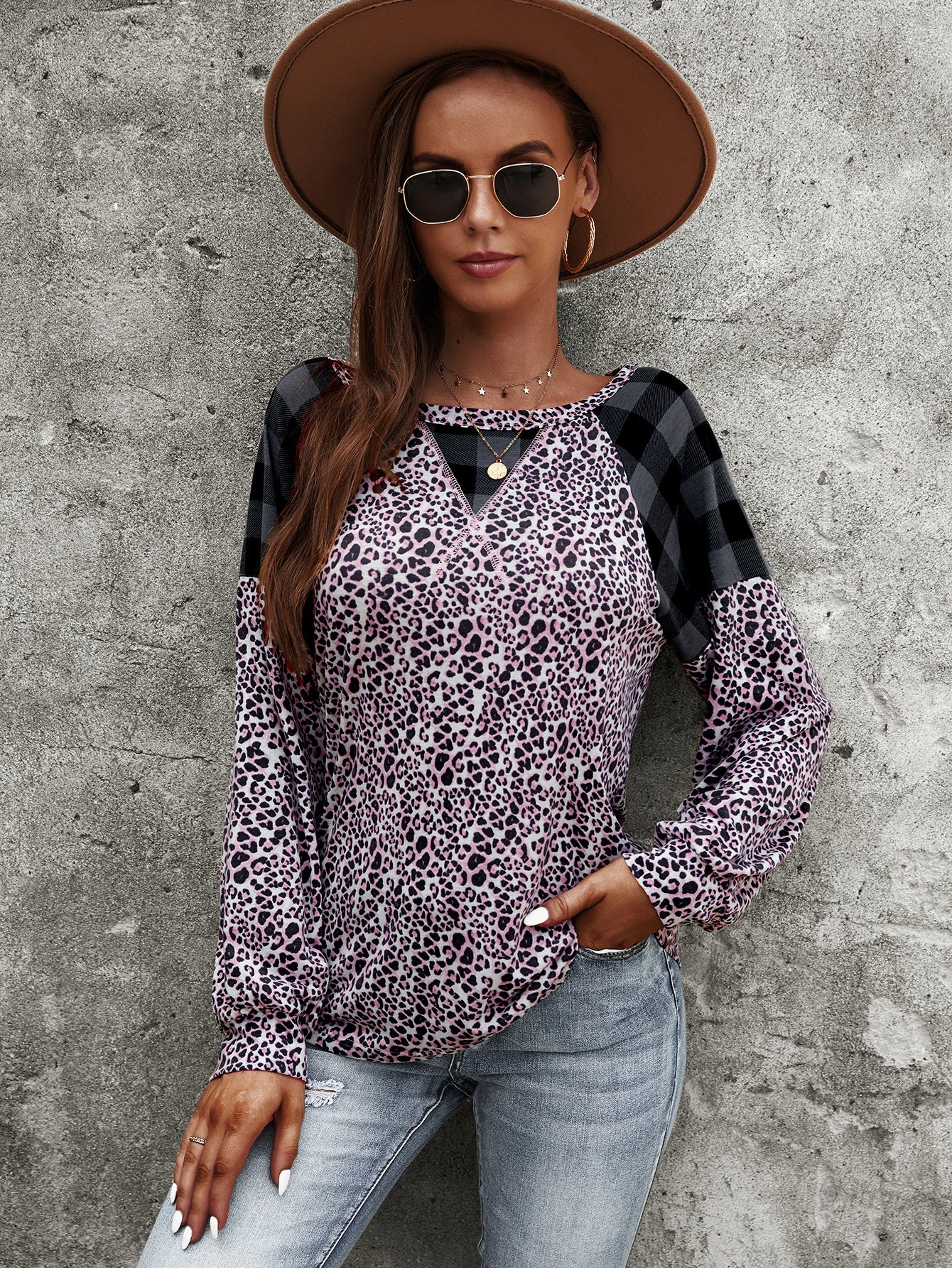 Suéter con estampado mixto de dos tonos 