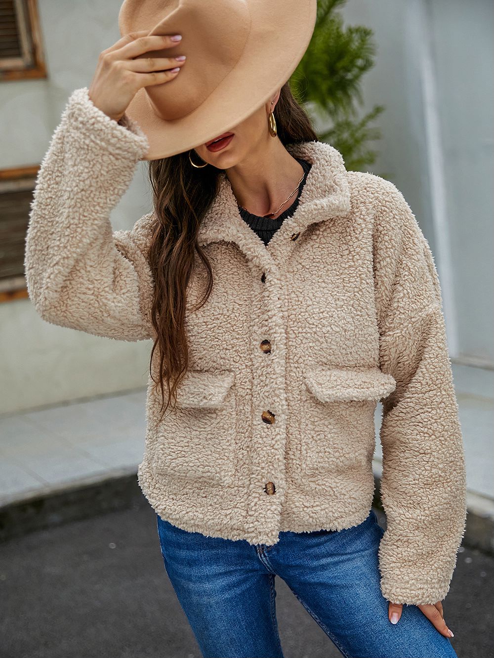 Chaqueta de peluche de piel sintética 