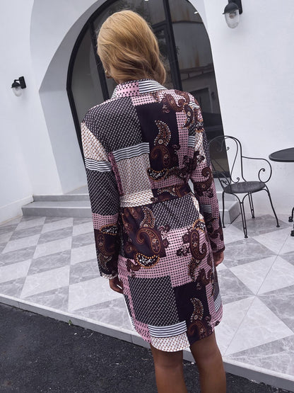 Mixed Print Tie Waist Dress