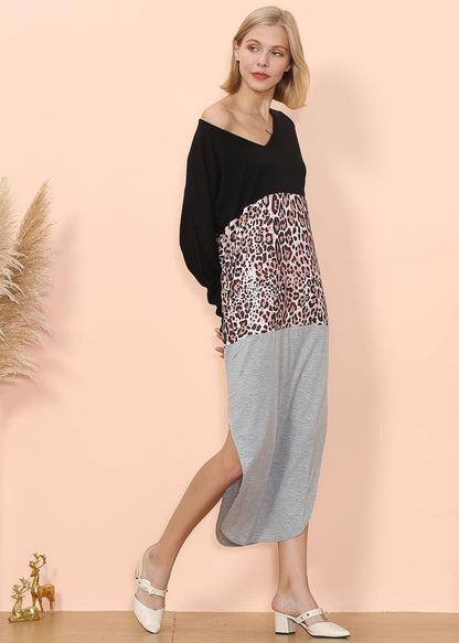 Vestido con estampado de leopardo y bloques de color 