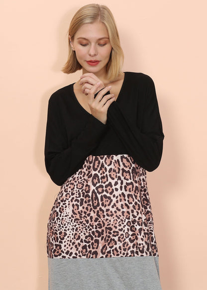 Vestido con estampado de leopardo y bloques de color 