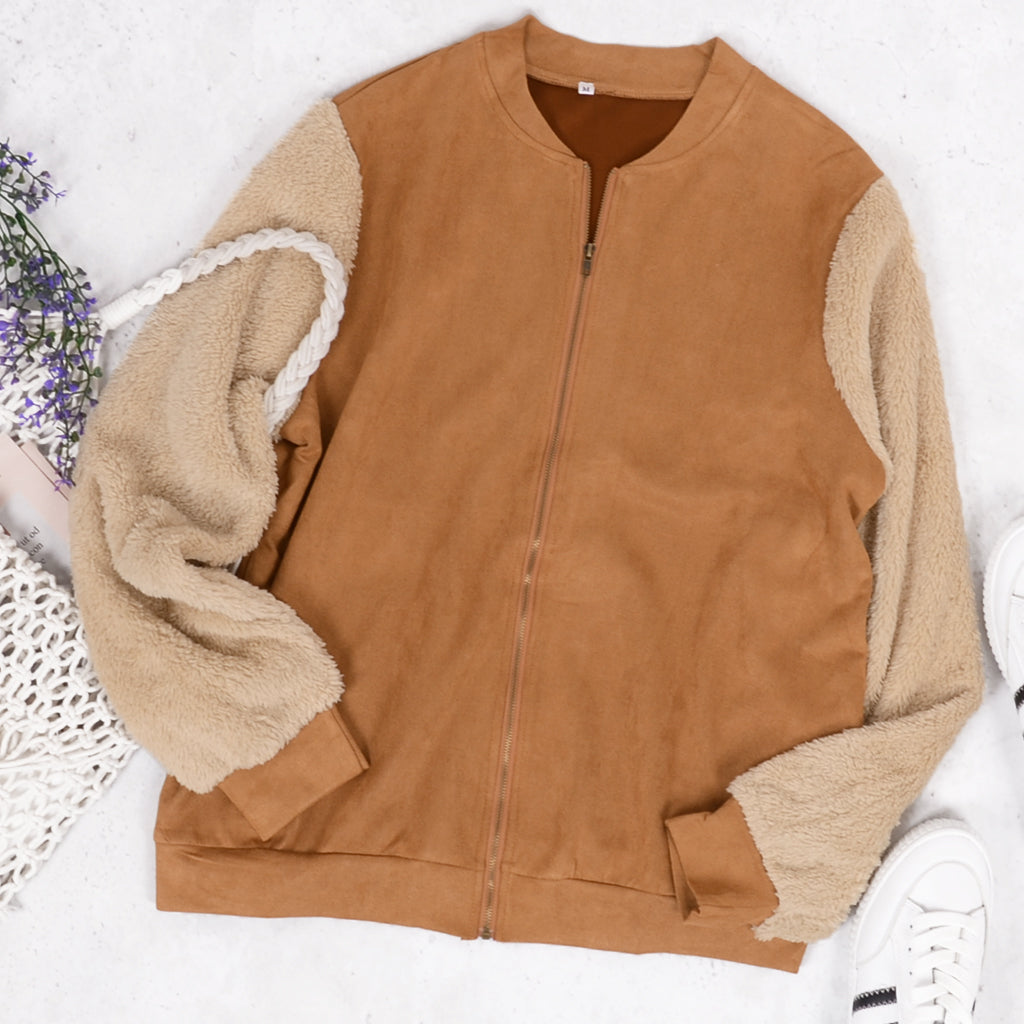 Chaqueta de dos tonos con mangas de peluche 