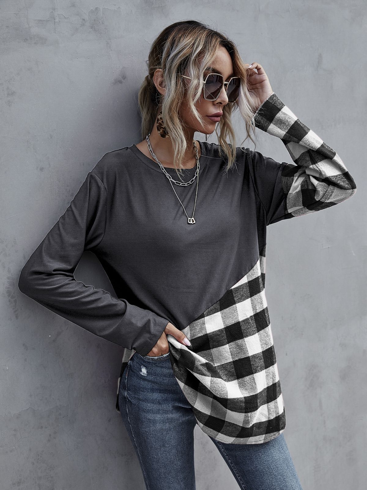 Camiseta de cuadros con diseño de búfalo y bloques de color