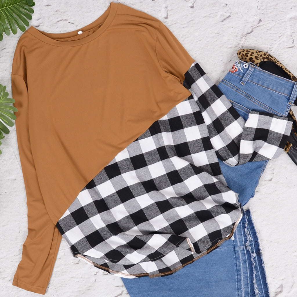 Camiseta de cuadros con diseño de búfalo y bloques de color