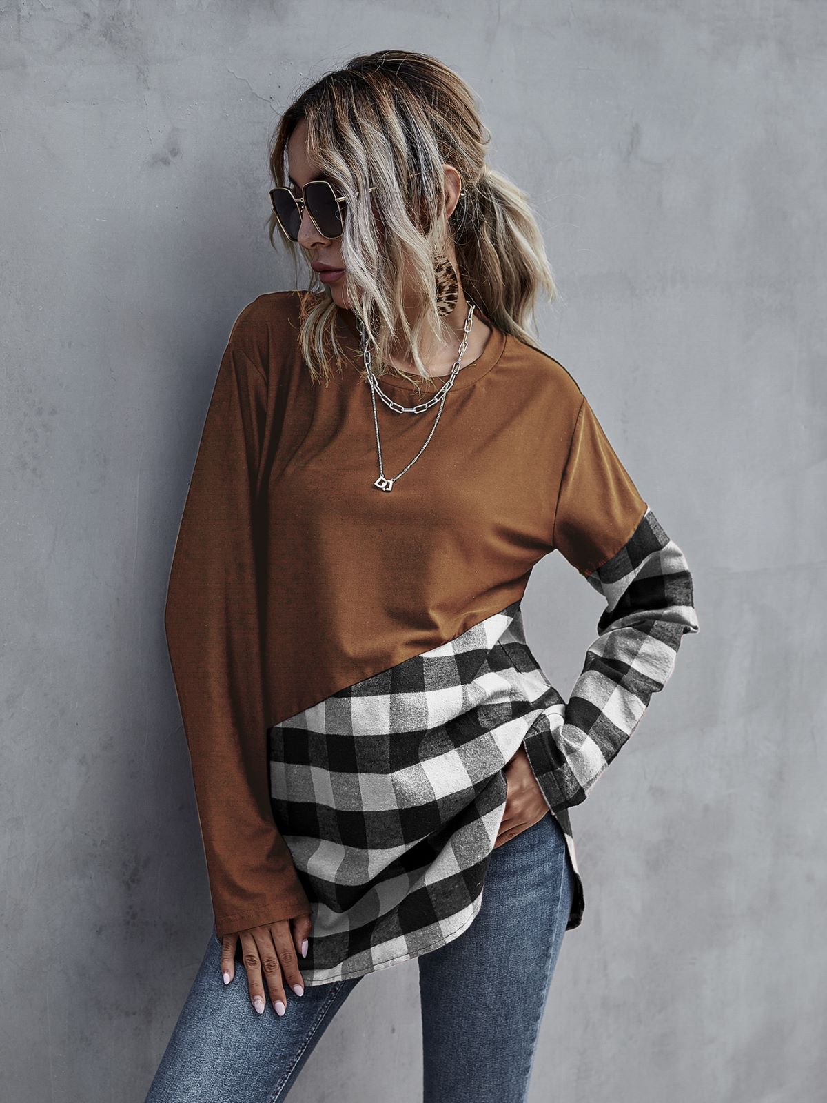 Camiseta de cuadros con diseño de búfalo y bloques de color