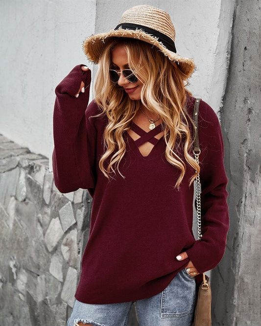 Criss Cross Front Knit Sweater