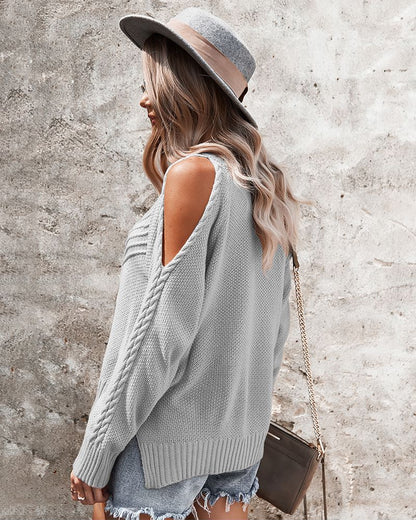 Cold Shoulder Cable Knit Sweater