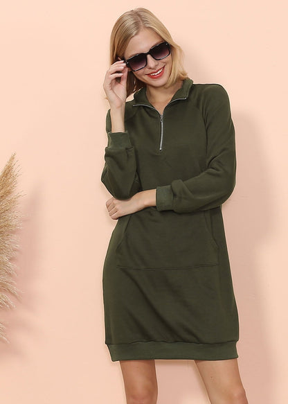 Vestido tipo suéter con bolsillo de canguro de color liso