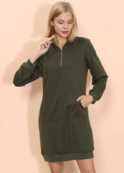 Vestido tipo suéter con bolsillo de canguro de color liso