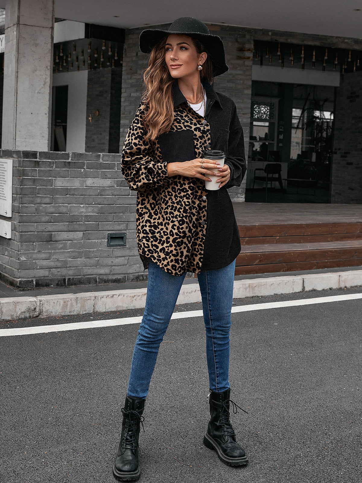 Blusa de botones de dos tonos 