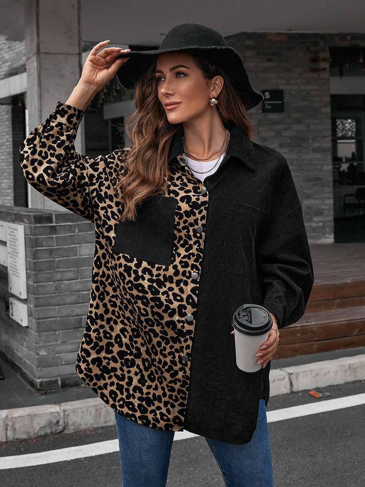 Blusa de botones de dos tonos 