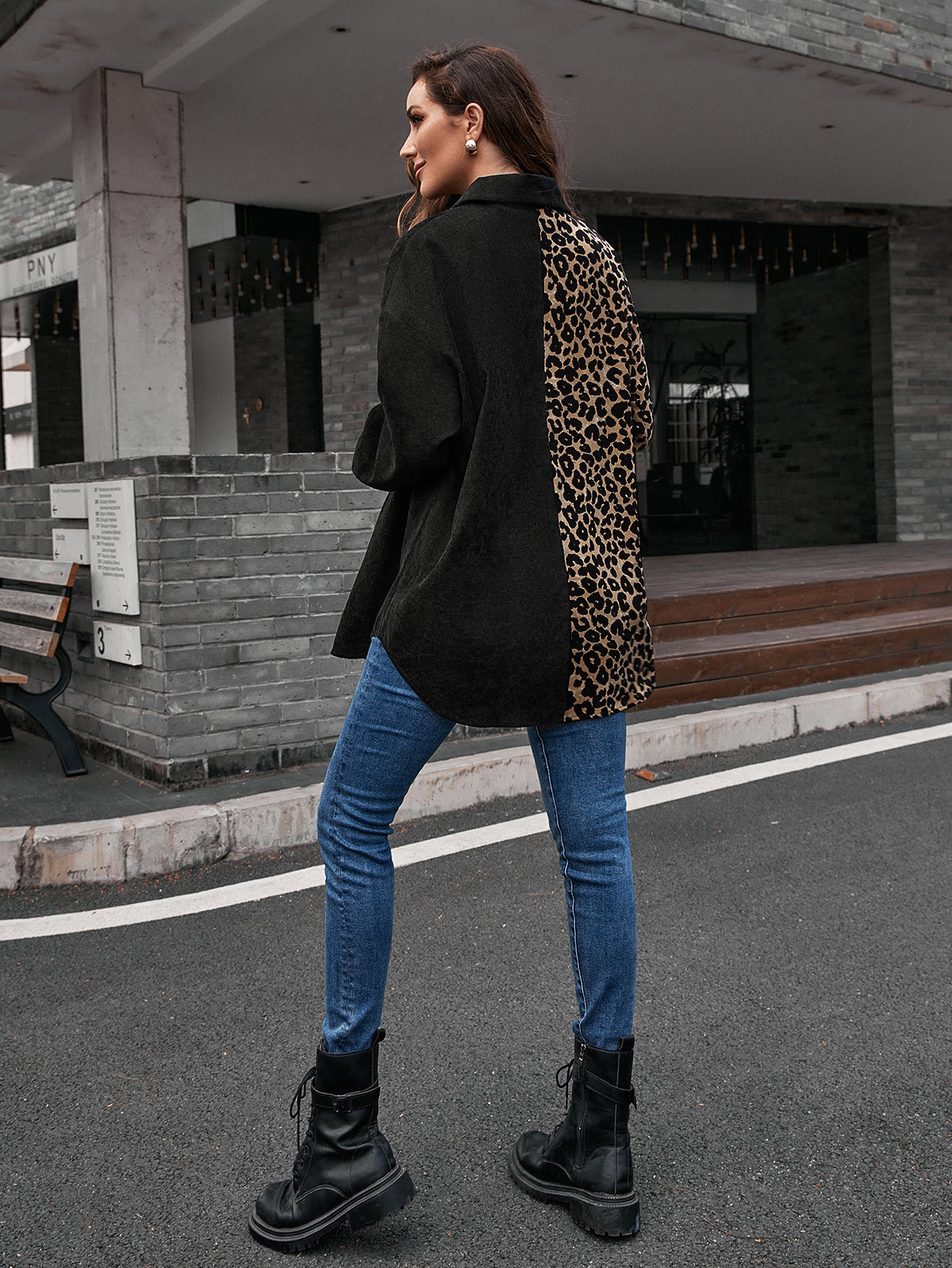 Blusa de botones de dos tonos 