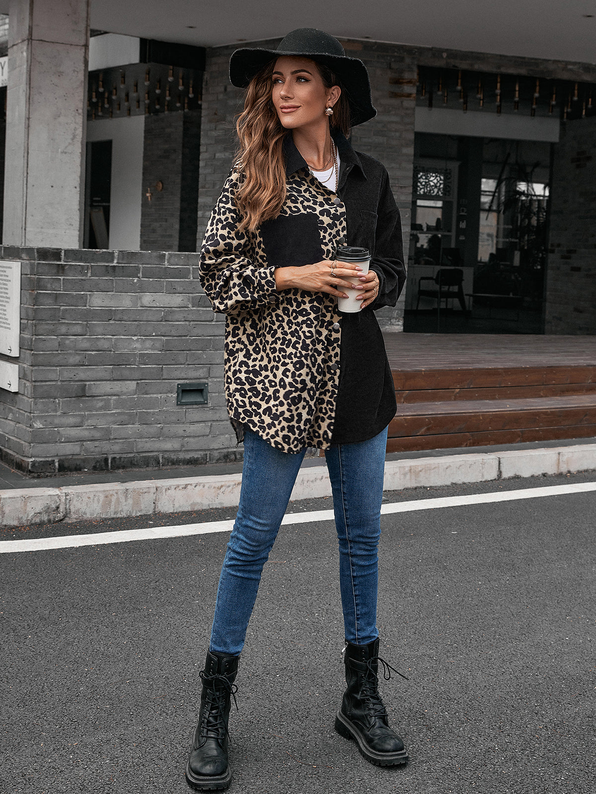 Blusa de botones de dos tonos 
