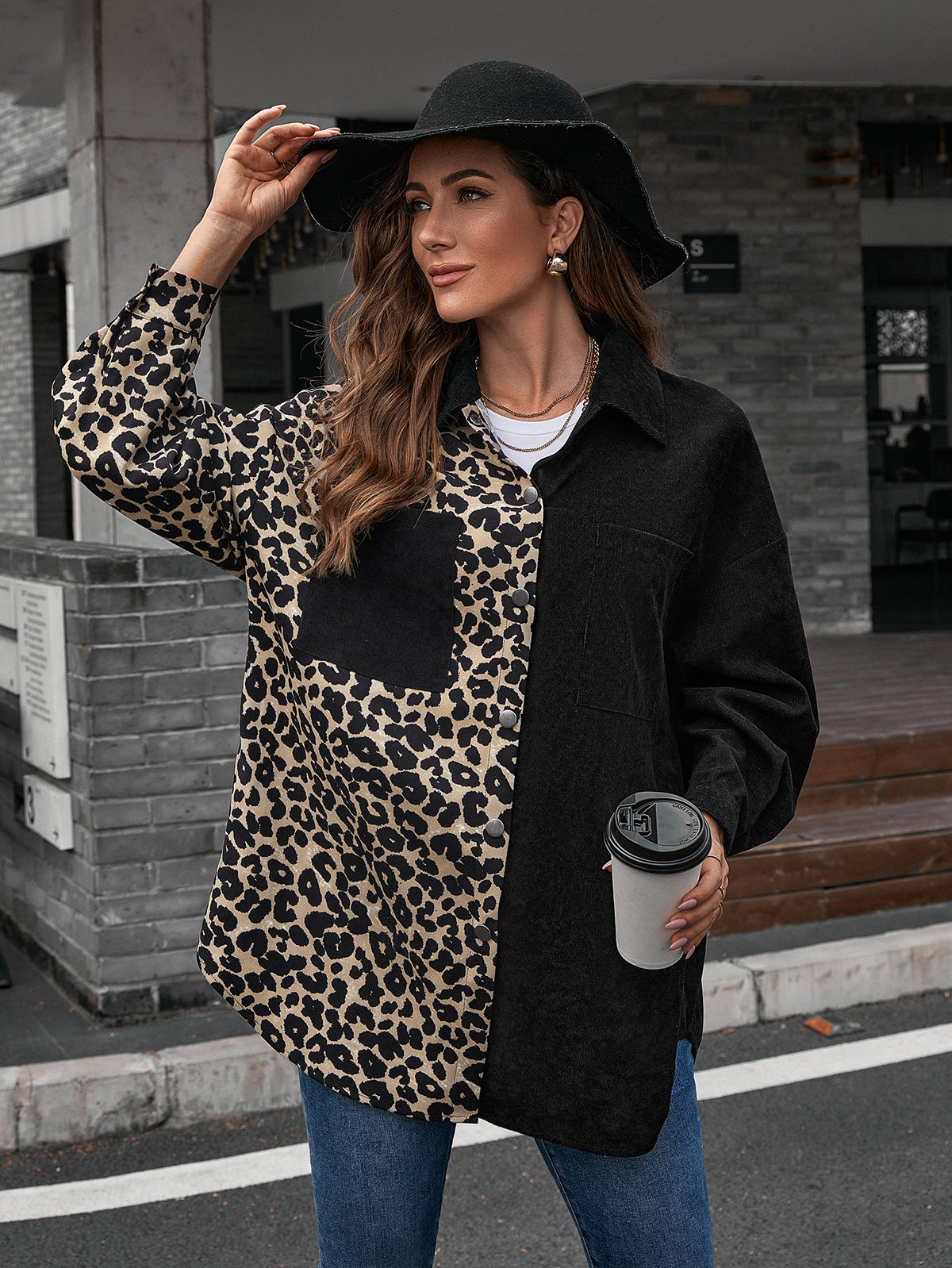 Blusa de botones de dos tonos 