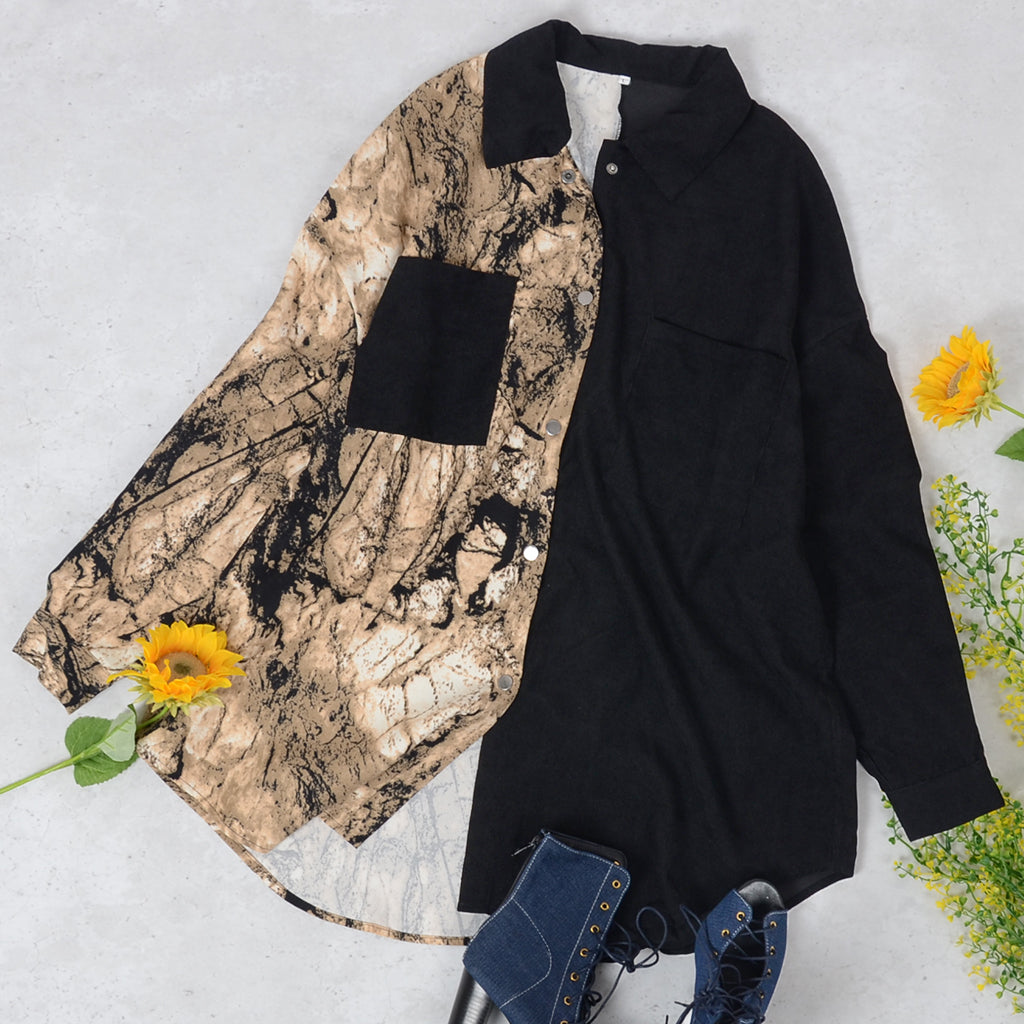 Blusa de botones de dos tonos 