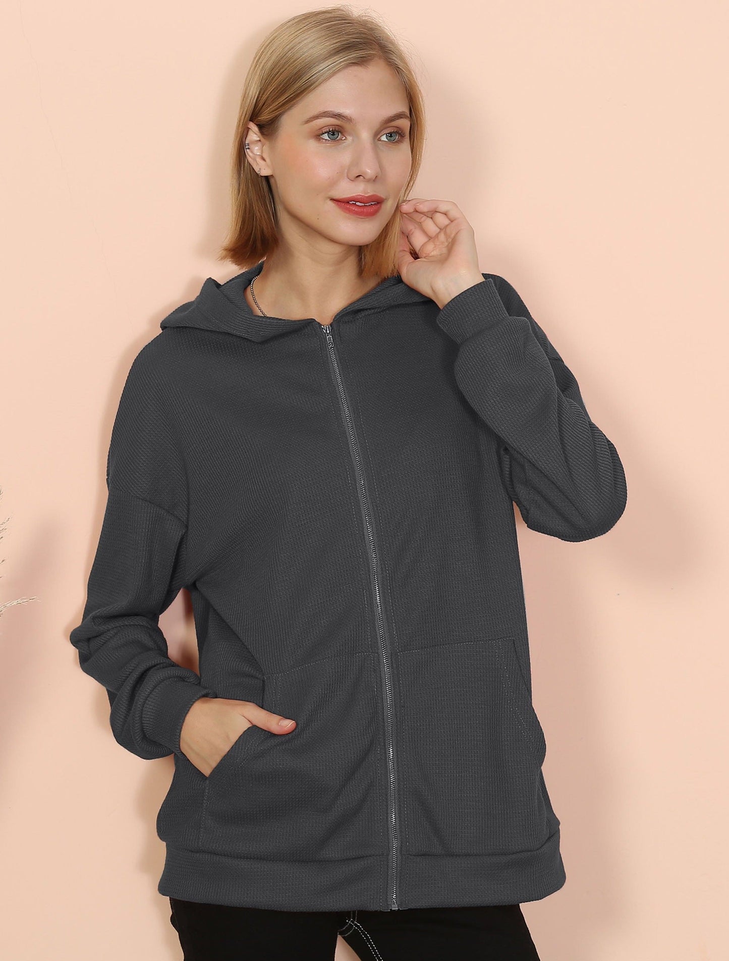 Sudadera con capucha de punto con hombros caídos 