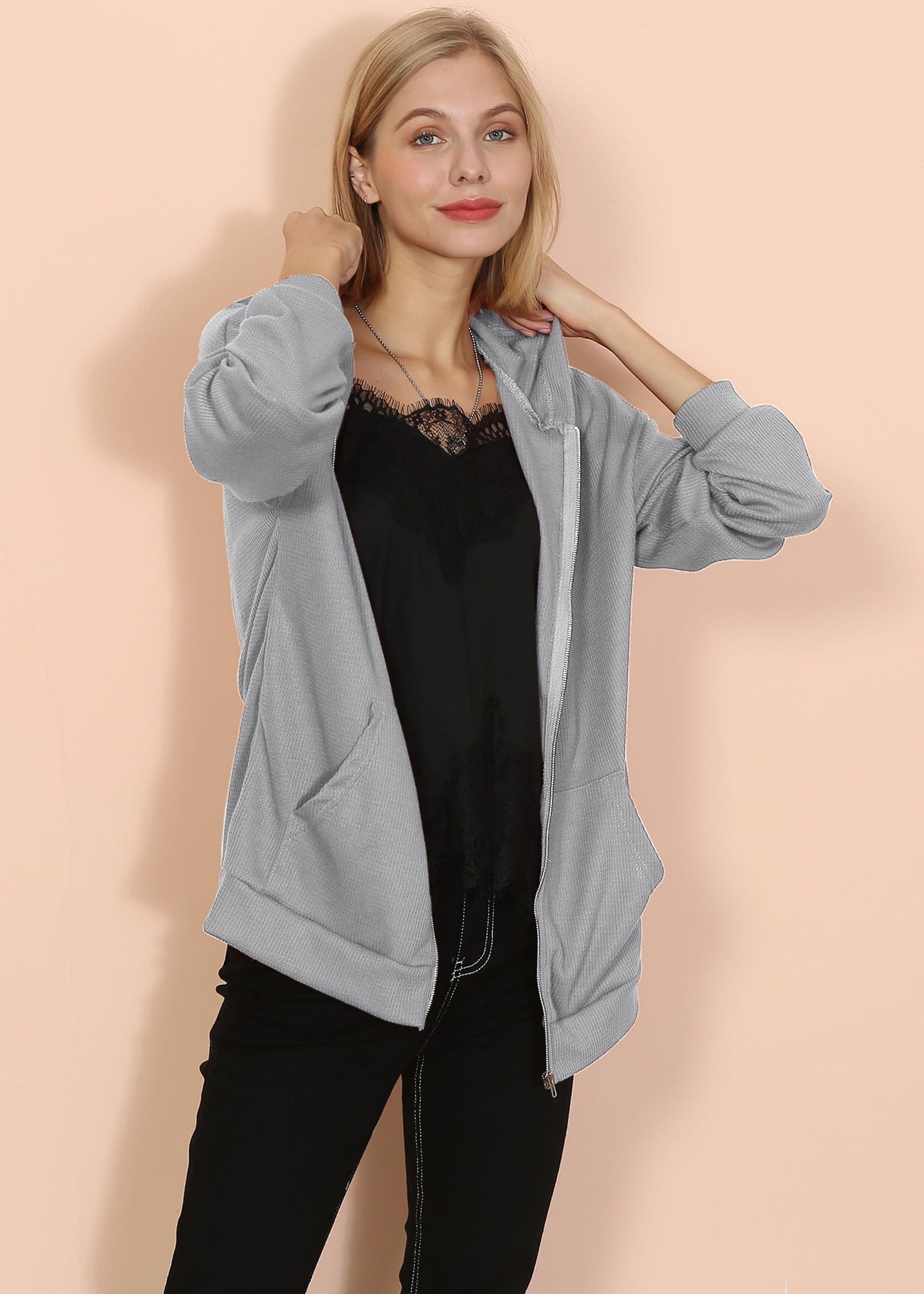 Sudadera con capucha de punto con hombros caídos 