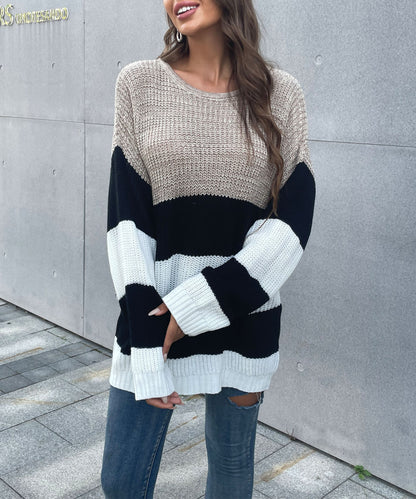 Color Block Striped Long Sweater