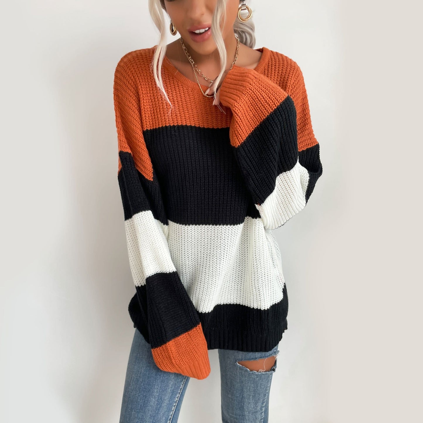 Suéter oversize con bloques de color gruesos