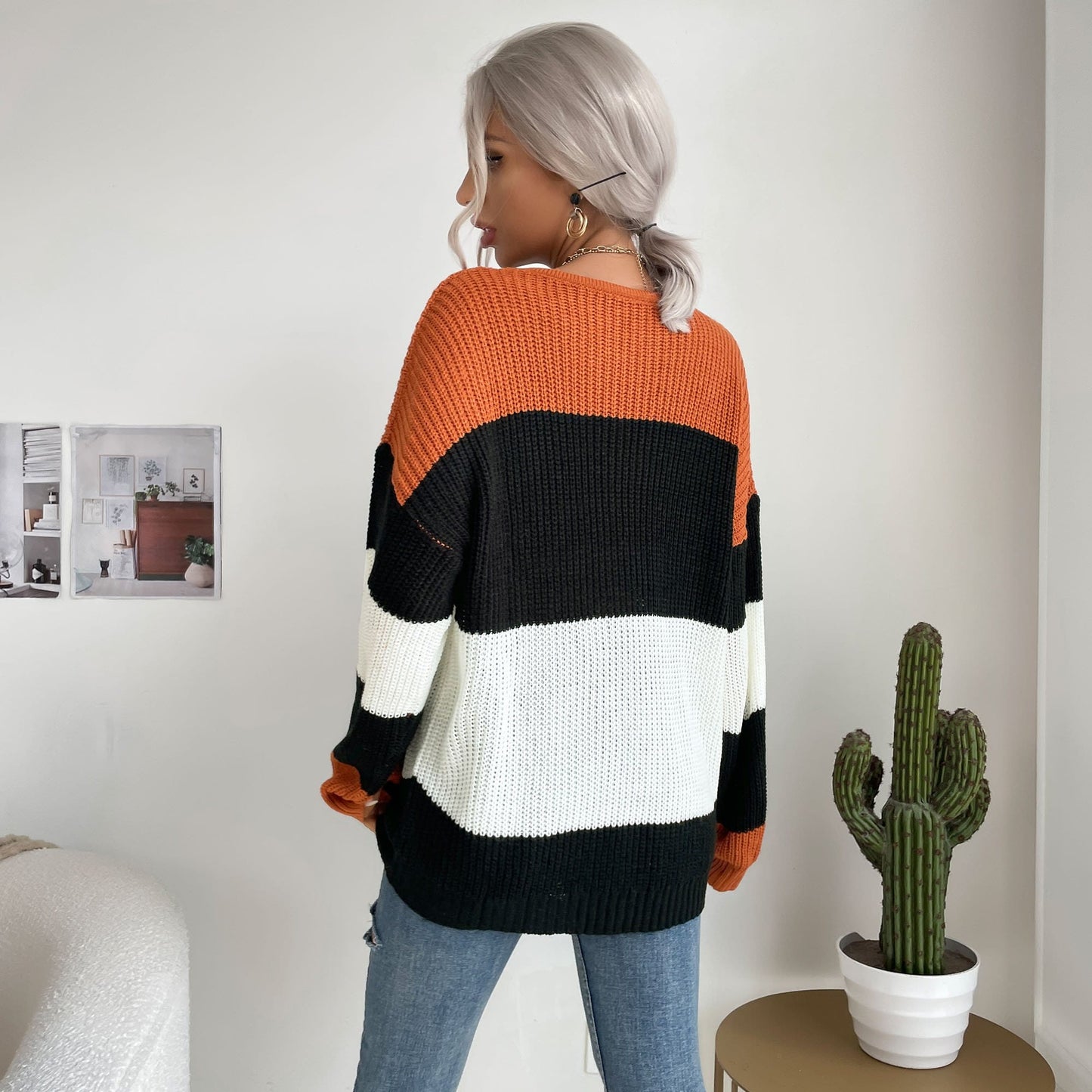 Suéter oversize con bloques de color gruesos