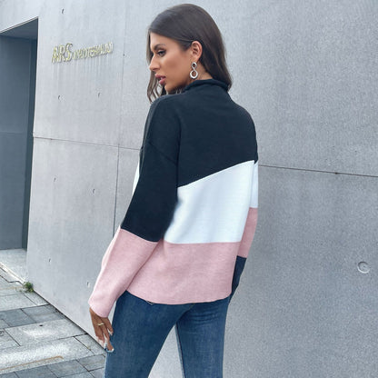 Color Block Mixed Texture Sweater