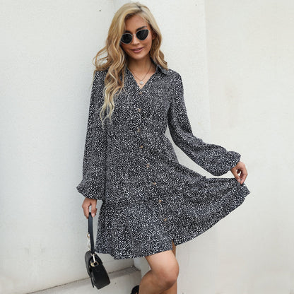 Spotted Button Down Ruffle Dress