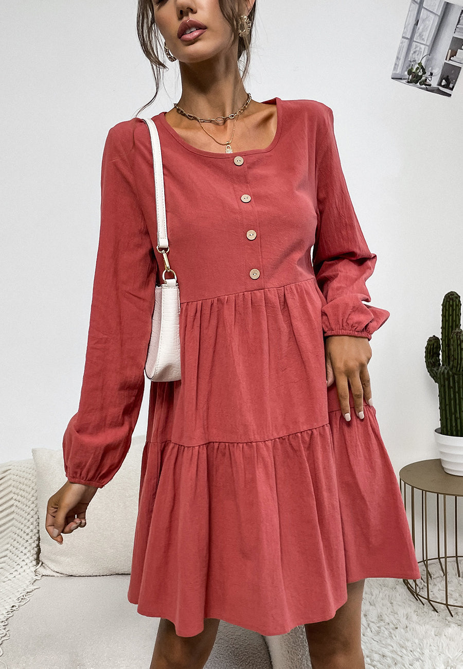 Vestido camisero de cuello redondo