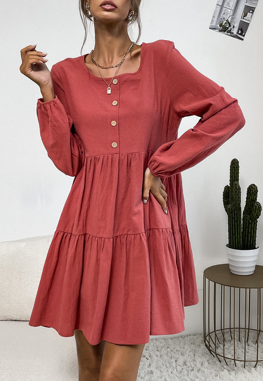 Vestido camisero de cuello redondo