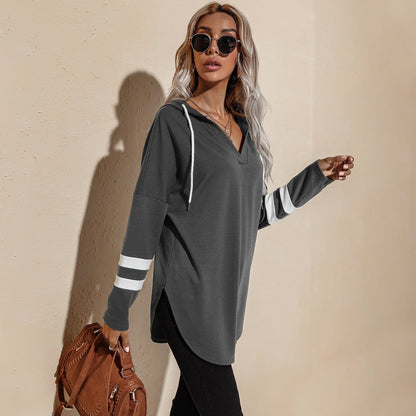 V Neck Sporty Hoodie Sweater